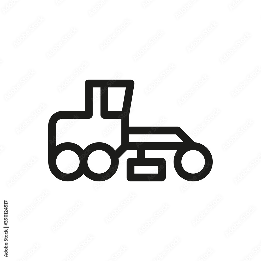 Road grader machine isolated icon, construction motor grader outline vector icon with editable stroke Road grader machine isolated icon, construction motor grader outline vector icon with editable stroke