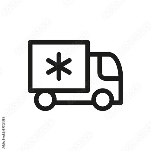 Refrigerated truck isolated icon, refrigerator truck linear icon, reefer box truck outline vector icon with editable stroke