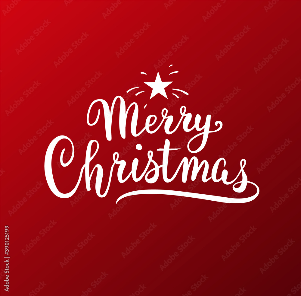 Merry Christmas vector hand drawn lettering design with star. Calligraphic inscription for greeting card