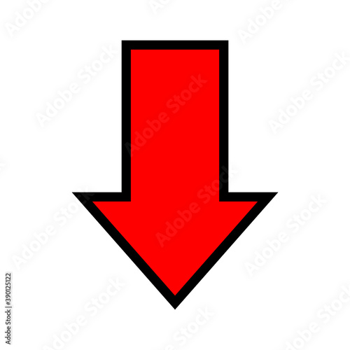single red arrow, arrow down sign isolated on white, arrow sign for direction