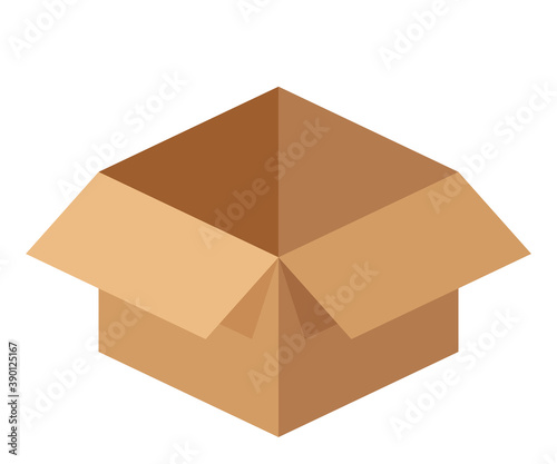 open cardboard box isolated on white, cargo container box brown, carton post box for packaging, packaging brown box for clip art