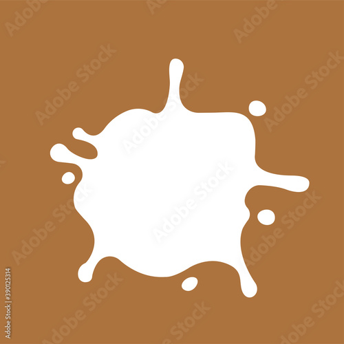 milk splash on chocolate brown color for banner background, white milky splatter shape, spill milk for graphic symbol, blot stain of milk splashing