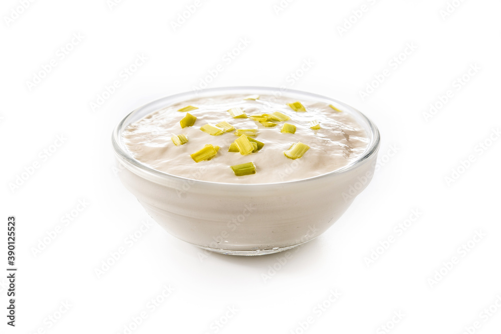 Sour cream in bowl isolated on white background Sour cream in bowl isolated on white background