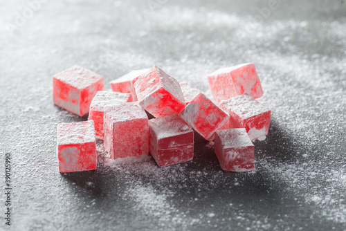 Turkish delight, Turkish sweets, candy in gray background