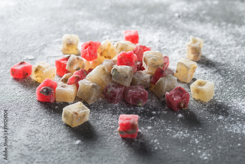 Turkish delight, Turkish sweets, candy in gray background