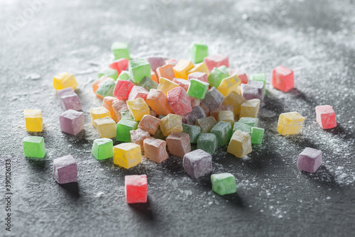 Turkish delight, Turkish sweets, candy in gray background