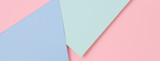 Abstract colored paper banner background. Minimal geometric shapes and lines in pastel pink, light blue and green colours