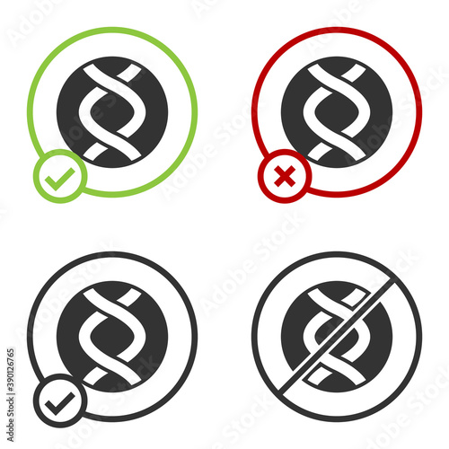 Black DNA symbol icon isolated on white background. Genetic engineering, genetics testing, cloning, paternity testing. Circle button. Vector.
