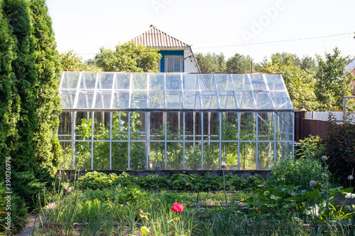 glass greenhouse in the village