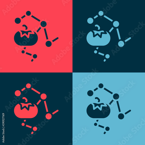 Pop art Genetically modified food icon isolated on color background. GMO fruit. Vector.