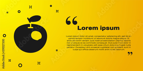Black Genetically modified apple icon isolated on yellow background. GMO fruit. Vector.