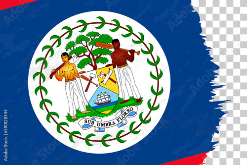 Horizontal Abstract Grunge Brushed Flag of Belize on Transparent Grid.