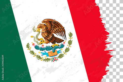 Horizontal Abstract Grunge Brushed Flag of Mexico on Transparent Grid.