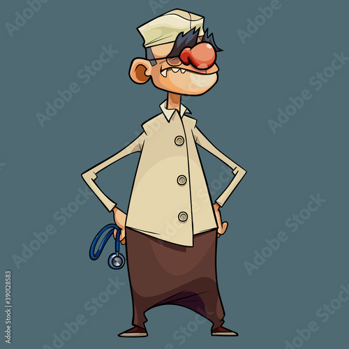 cartoon funny grandpa doctor with stethoscope in hand