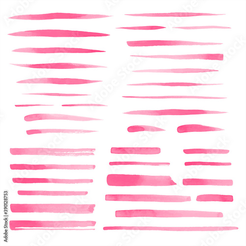 Set of vector watercolor brush strokes, uneven lines, blush pink stripes, underlines, doodle streaks, smears. Hand drawn design elements collection, text backgrounds. Valentine's, Women day templates.