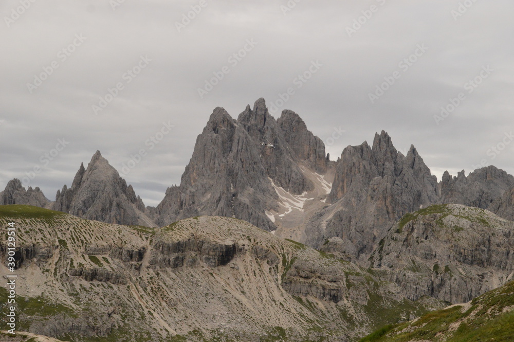 Hiking on the dramatic mountain ridges of Misurina and Drei Zinnen / Tre Cime di Lavaredo in the Dolomites, Northern Italy Hiking on the dramatic mountain ridges of Misurina and Drei Zinnen / Tre Cime di Lavaredo in the Dolomites, Northern Italy