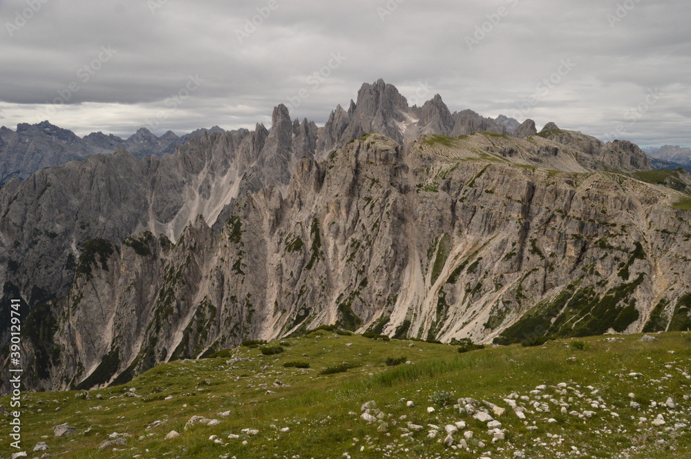 Hiking on the dramatic mountain ridges of Misurina and Drei Zinnen / Tre Cime di Lavaredo in the Dolomites, Northern Italy