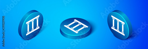 Isometric Prison window icon isolated on blue background. Blue circle button. Vector.