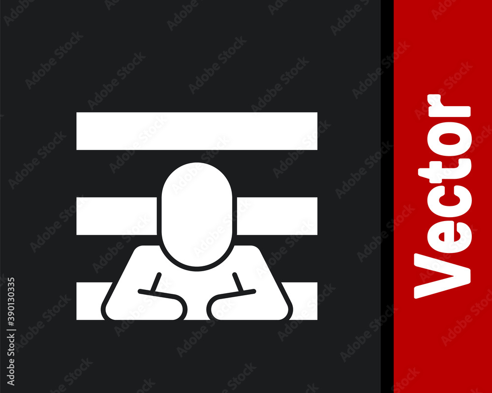 White Prisoner icon isolated on black background. Vector. White Prisoner icon isolated on black background. Vector.