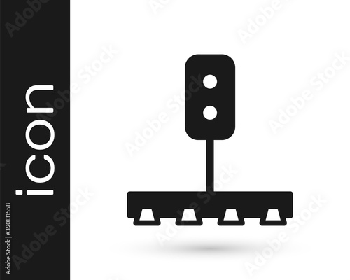 Black Train traffic light icon isolated on white background. Traffic lights for the railway to regulate the movement of trains. Vector.