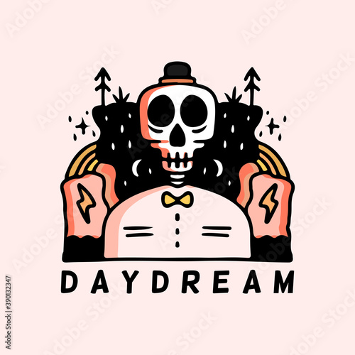 Cool skull and wildlife with daydream typography, illustration for poster, sticker, or apparel merchandise.With tribal and hipster style.