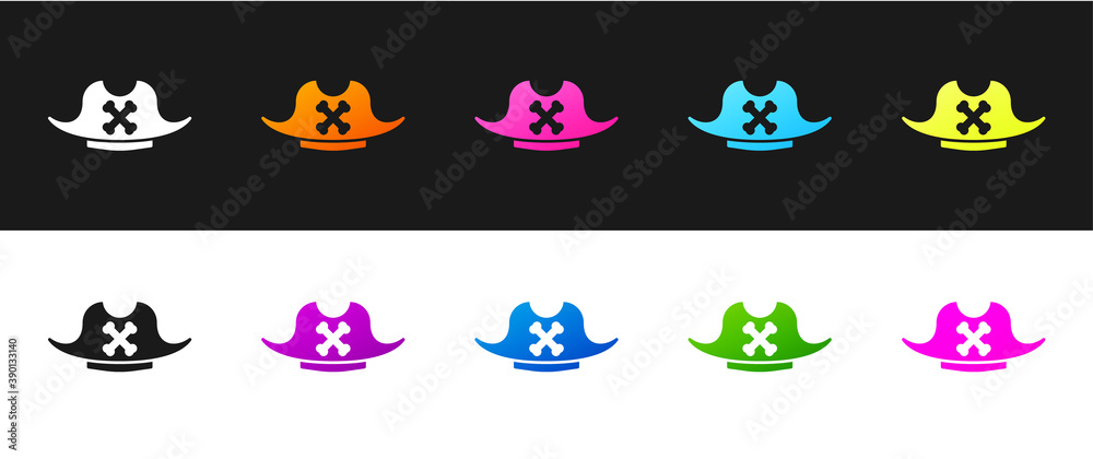 Set Pirate hat icon isolated on black and white background. Vector.
