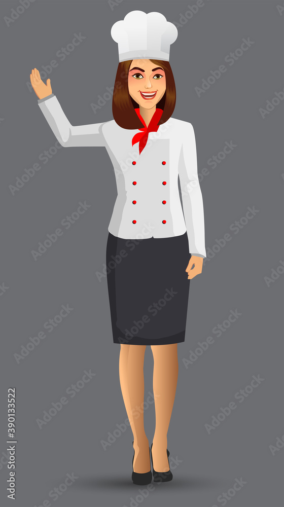 Chef Woman illustration on standing position. design template elements for your brochure, banner and web.