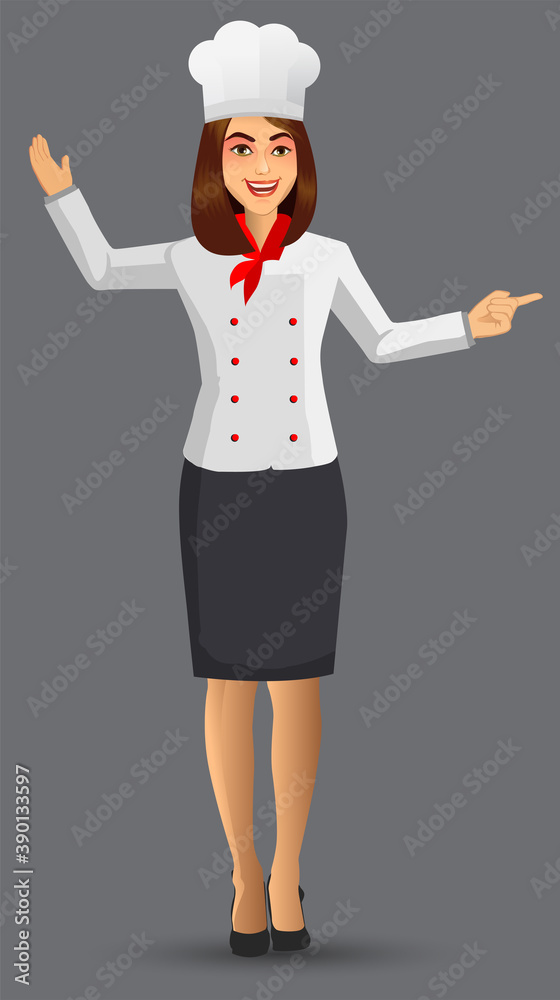 Chef Woman illustration on standing position. design template elements for your brochure, banner and web.