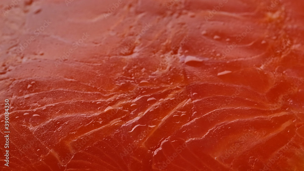 fresh salmon fillet macro, top view