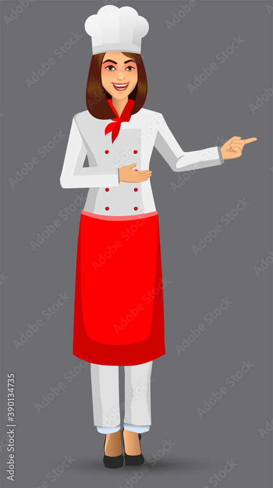 Chef Woman illustration on standing position. design template elements for your brochure, banner and web.