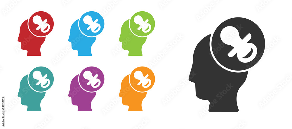 Black Baby dummy pacifier icon isolated on white background. Toy of a child. Set icons colorful. Vector.