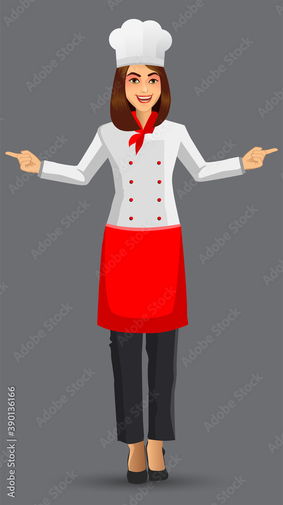 Chef Woman illustration on standing position. design template elements for your brochure, banner and web.