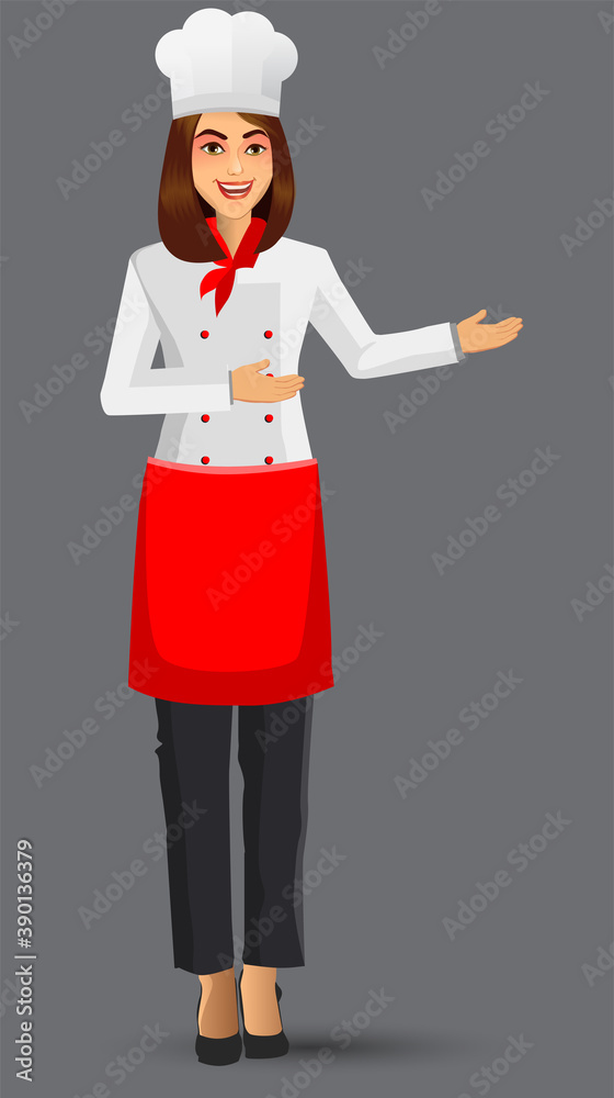 Chef Woman illustration on standing position. design template elements for your brochure, banner and web. Chef Woman illustration on standing position. design template elements for your brochure, banner and web.