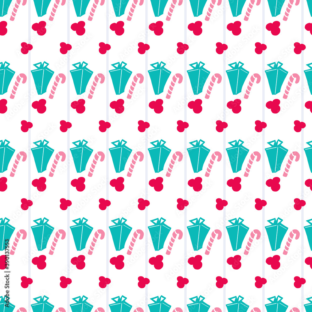 Seamless pattern for Christmas and New Year with decorative Christmas elements. Beautiful vector background for a  gift wrapping paper, scrapbooking, greeting cards, fabric.