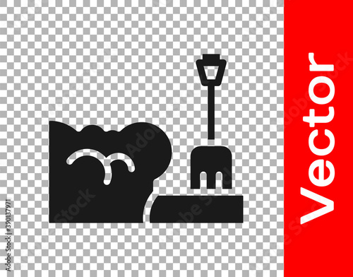 Black Shovel in snowdrift icon isolated on transparent background. Vector.