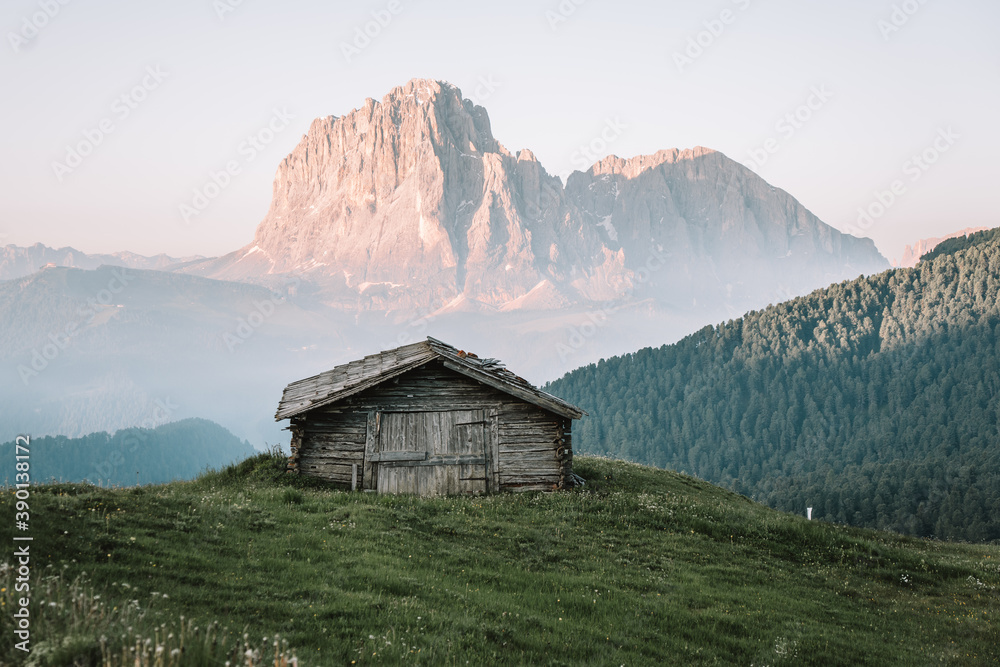 Early morning in south tyrol, Italy. Dolomites are turning red during the sunrise. Early morning in south tyrol, Italy. Dolomites are turning red during the sunrise.