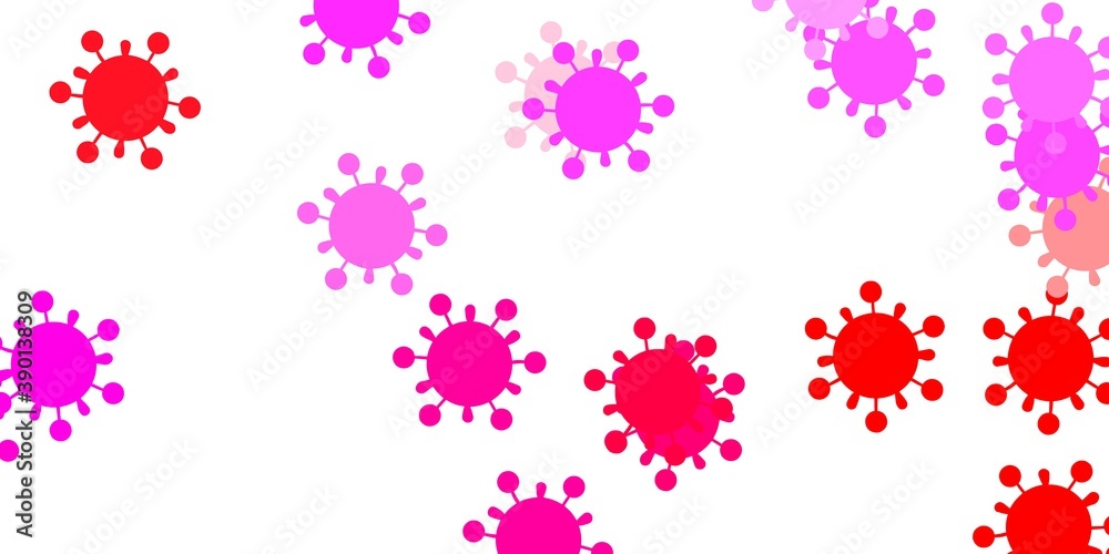 Light pink, yellow vector background with covid-19 symbols. Light pink, yellow vector background with covid-19 symbols.