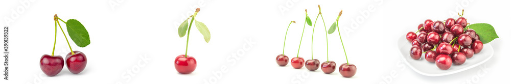 Collage of Sweet cherry isolated on a white background cutout Collage of Sweet cherry isolated on a white background cutout