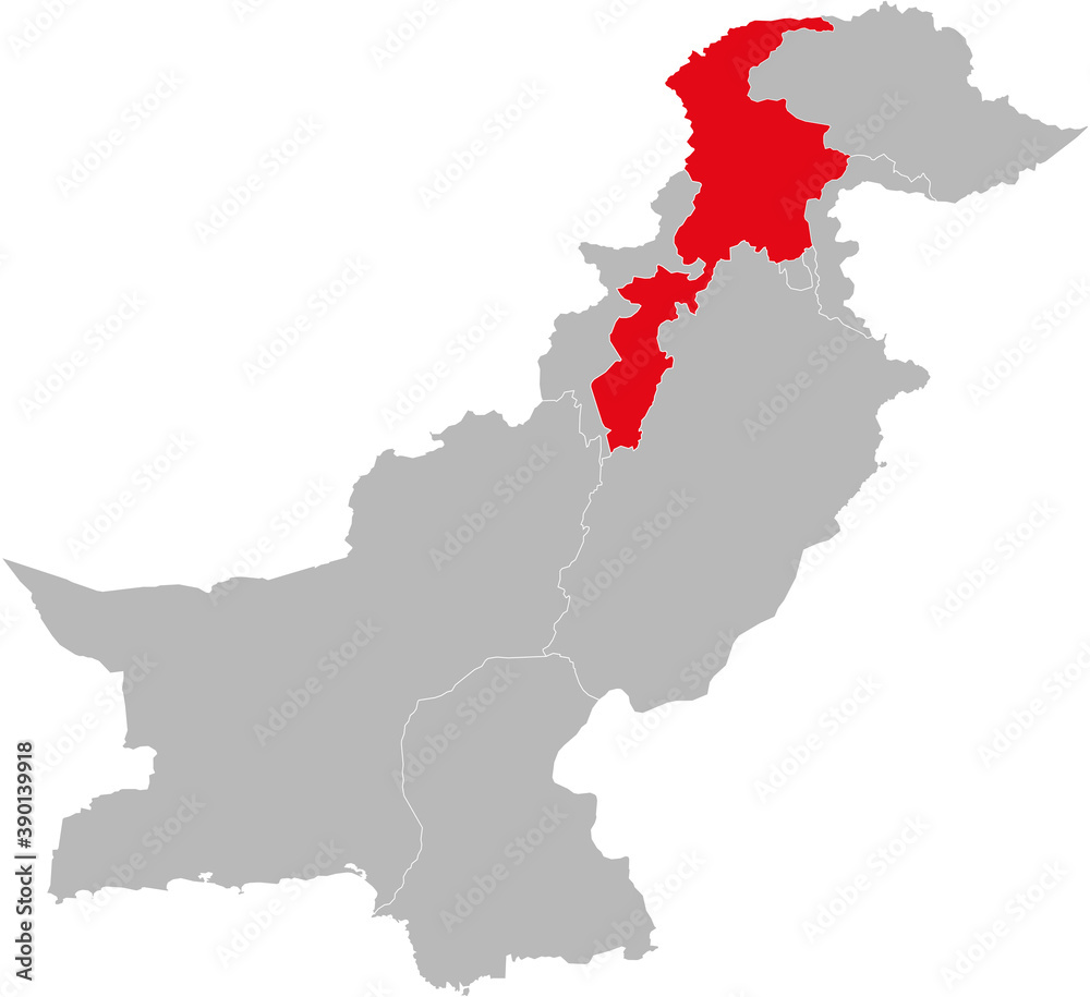 Khyber Pakhtunkhwa province isolated on Pakistan map. Light gray background. Business concepts and backgrounds.