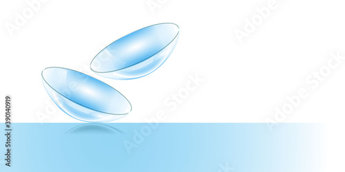  Medical background with 3d contact lenses for eye health. Medical science banner. Vector illustration.