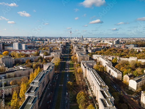 Photography Berlin Friedrichshain, Karl Marx Allee aerial view to the city center