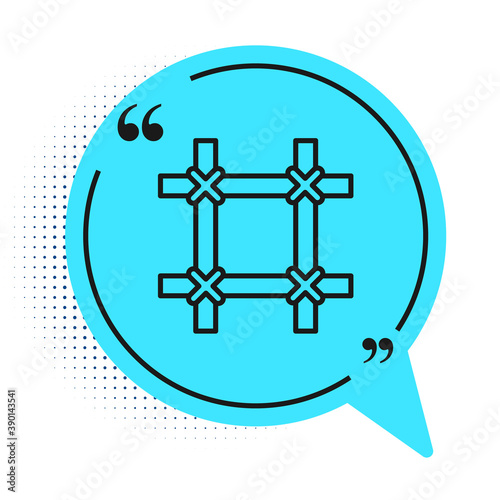 Black line Prison window icon isolated on white background. Blue speech bubble symbol. Vector.