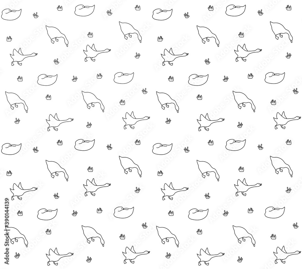 Naklejka premium Cute funny goose hand drawn seamless pattern background, vector illustration