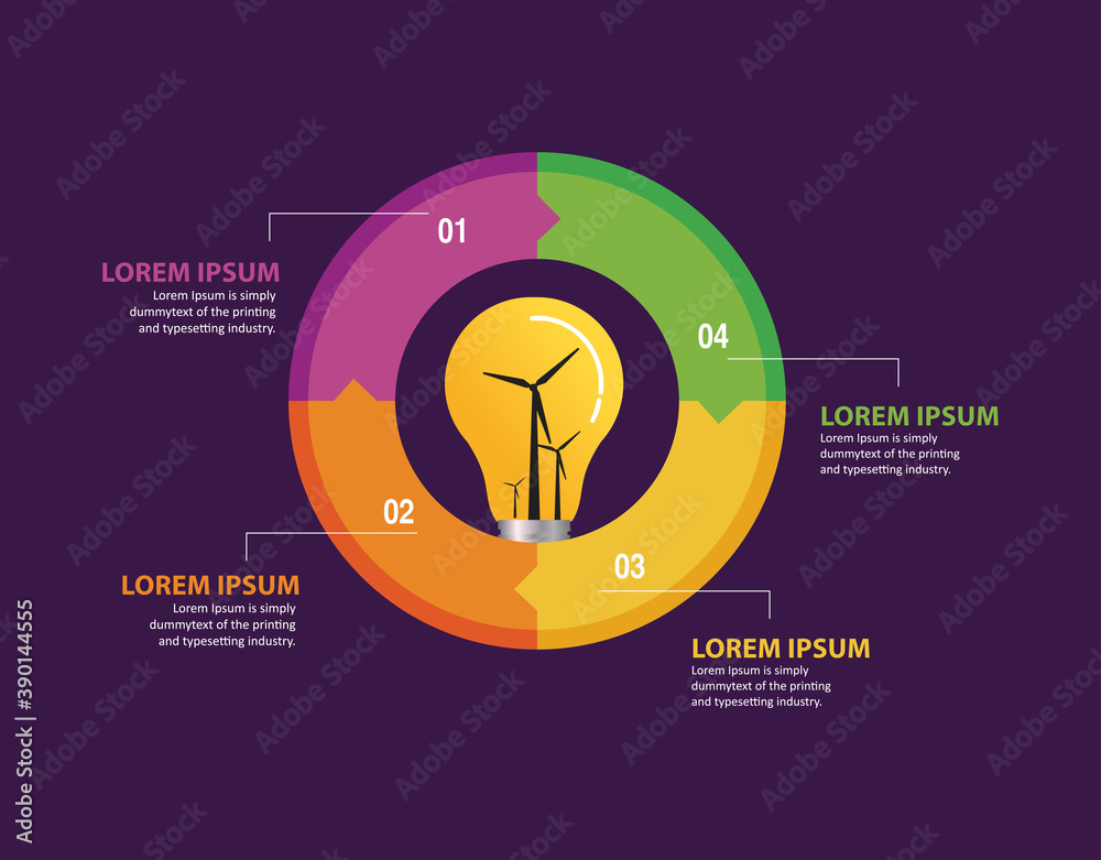 green energy infographics vector illustration, wind energy, bulb