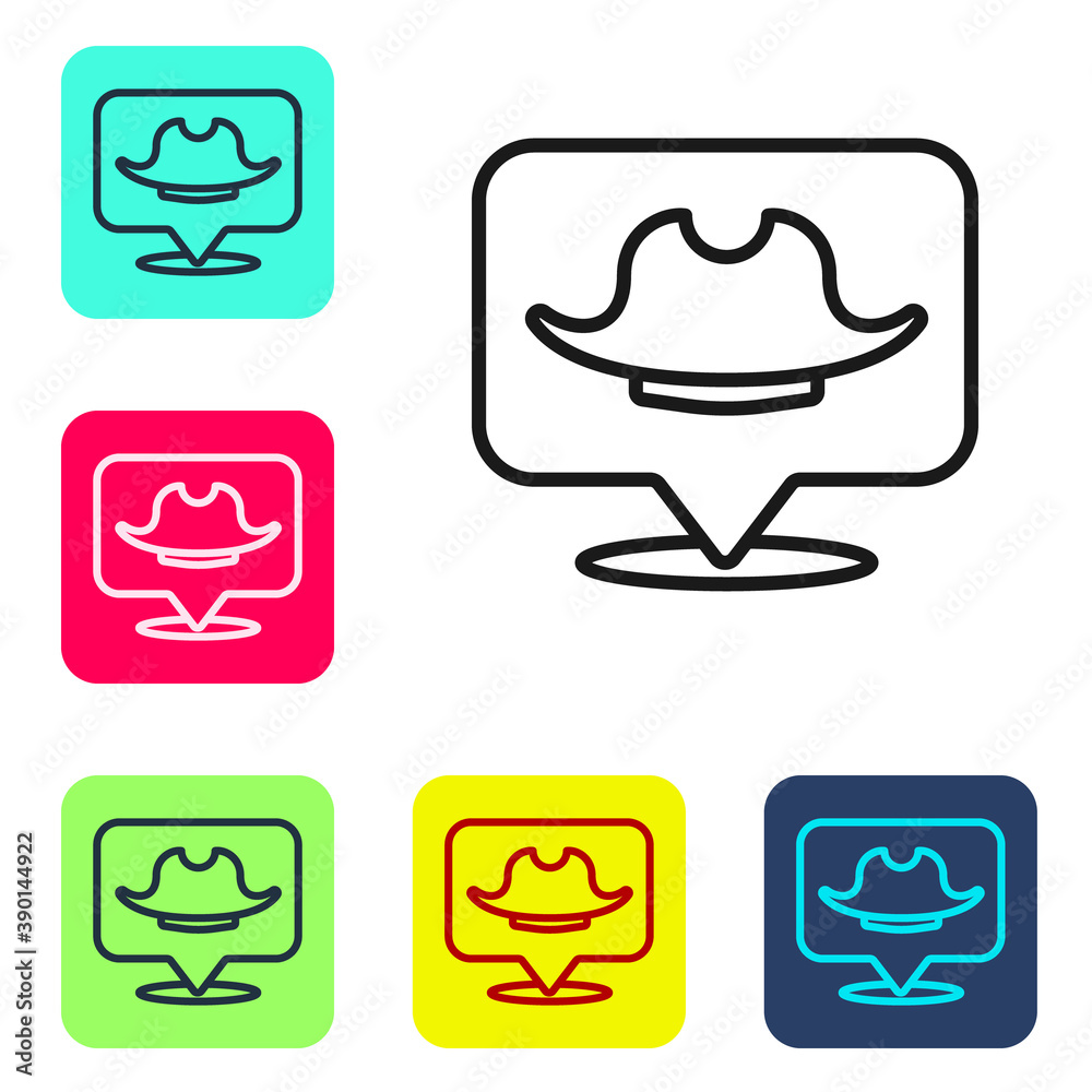 Black line Location pirate icon isolated on white background. Set icons in color square buttons. Vector. Black line Location pirate icon isolated on white background. Set icons in color square buttons. Vector.