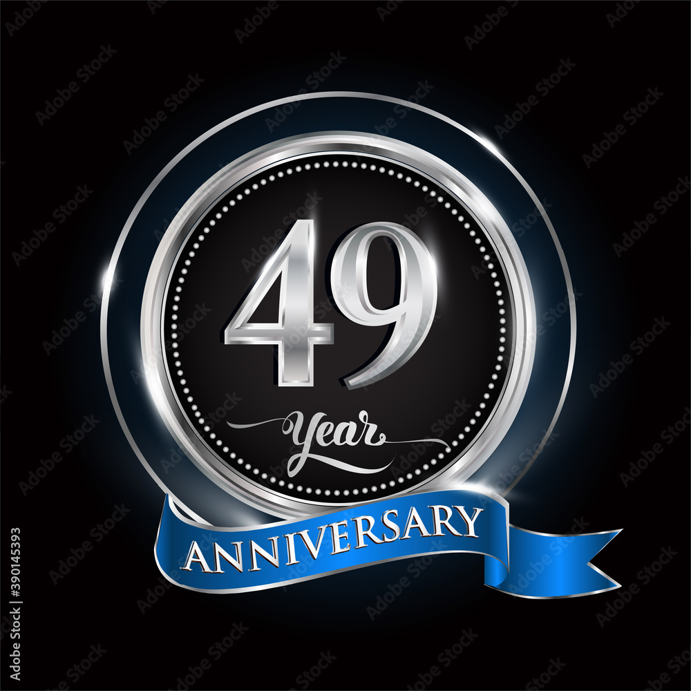 Celebrating 49th years anniversary logo. with silver ring and blue ribbon. Celebrating 49th years anniversary logo. with silver ring and blue ribbon.