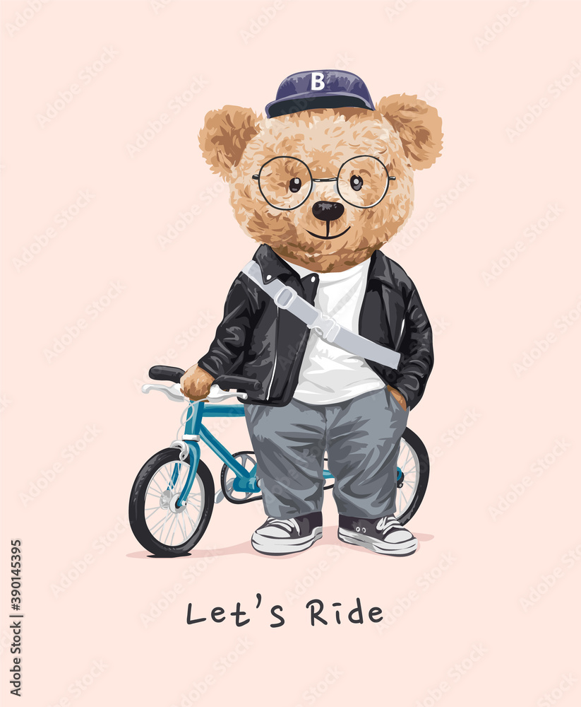 let's ride slogan with bear doll and bicycle illustration Stock-vektor |  Adobe Stock