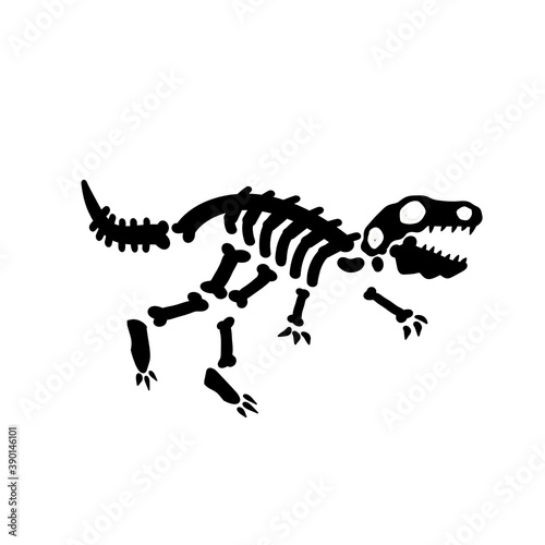 Dinosaur skeleton. Bones of prehistoric lizard. Silhouette of monster. Halloween element. Archeology and history. Cartoon dino illustration. © Taras