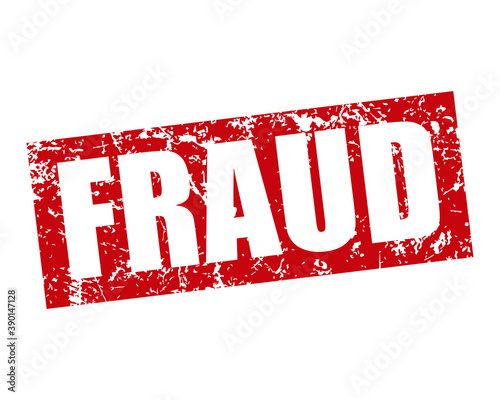 Fraud rubber stamp icon. Grunge style texture. Red vintage treason seal. Aged and damaged sticker label. Scratched sign. Isolated on white background. Vector illustration image.