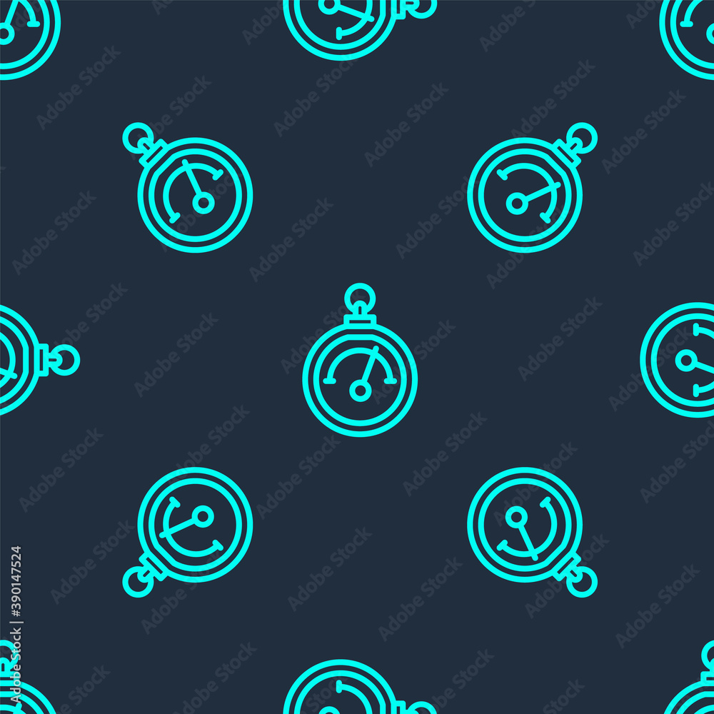 Green line Barometer icon isolated seamless pattern on blue background. Vector. Green line Barometer icon isolated seamless pattern on blue background. Vector.